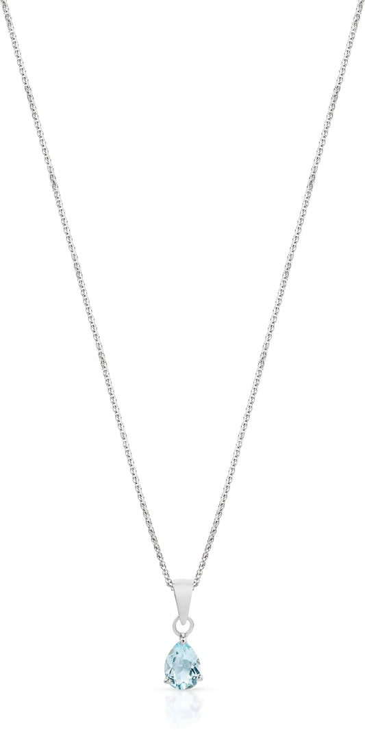 Sterling Silver Blue Topaz Pear Pendant Necklace