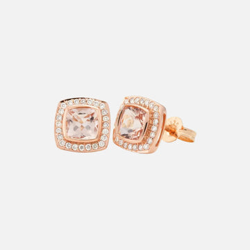 9ct Morganite & Diamond Bezel/Bead Set Coloured Stone Earrings