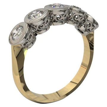 Five Diamonds Vintage Ring in 18 Carat Two Tone Gold