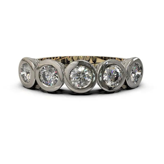 Five Diamonds Vintage Ring in 18 Carat Two Tone Gold