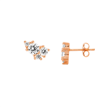 Ellani SS WH CZ Multi Size Round Cluster Stud Earrings