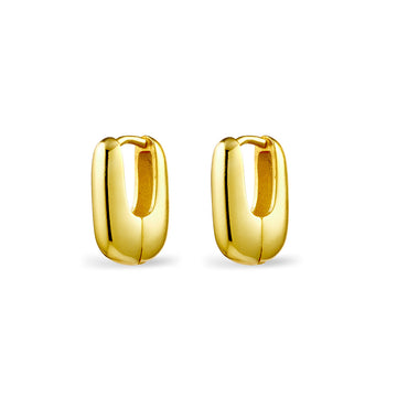 Yellow Gold Sterling Silver Heavy Look Oblong Hoop Earrings