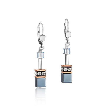 Coeur De Lion Geo Cube Grey & Rose Gold Earrings