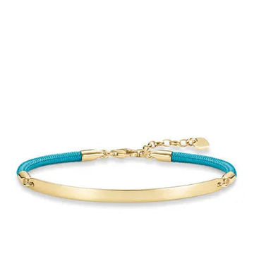 Thomas Sabo Light Blue Cord with Gold Plated Bracelet 16.5-19.5cm