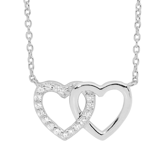 Sterling Silver and Cubic Zirconia Double Linked Heart
