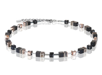 Coeur de Lion Geo Cube Rose Gold And Onyx Necklace.  Design: 4018_1300