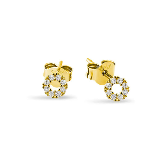 Yellow Gold Plated Sterling Silver Gold Plated Circle CZ Cluster Stud Earrings