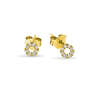 Yellow Gold Plated Sterling Silver Gold Plated Circle CZ Cluster Stud Earrings
