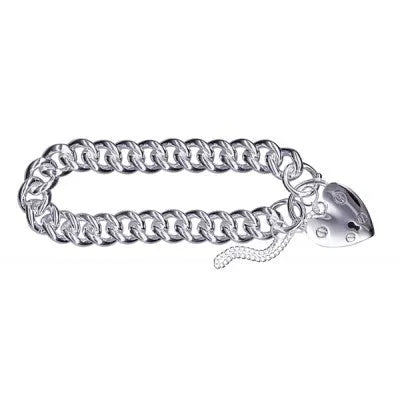 Sterling Silver Heart Padlock Curb Bracelet