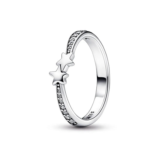 Stars sterling silver ring with clear cubic zirconia