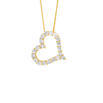 Ellani SS WH CZ 13mm Open Heart On Angle Pendant
