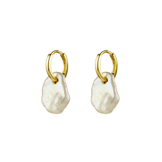 Yellow Gold Plated Plain 11mm Hoop With Fresh Water Pearl Bead