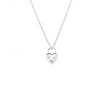 Sterling Silver Necklace With Flat Padlock Heart Pendant With Cubic Zirconia