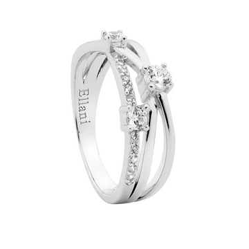Ellani SS Multi Colour Oval & WH RND CZ Ring