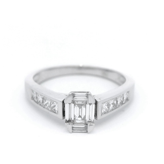 Princess Cut Diamond With Emerald in White Gold
