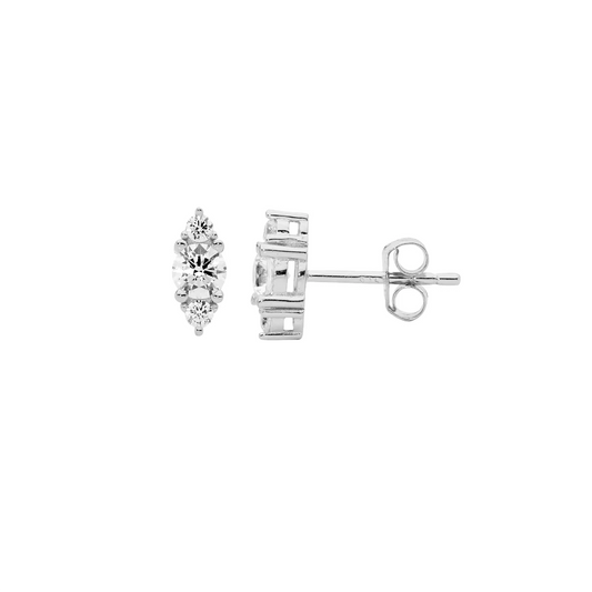 Ellani SS 3X WH CZ Stud Earrings W/ Rose Gold Plating