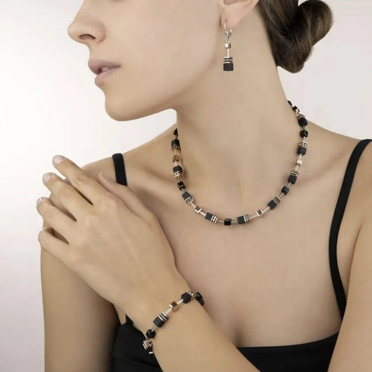 Coeur de Lion Geo Cube Rose Gold And Onyx Necklace.  Design: 4018_1300