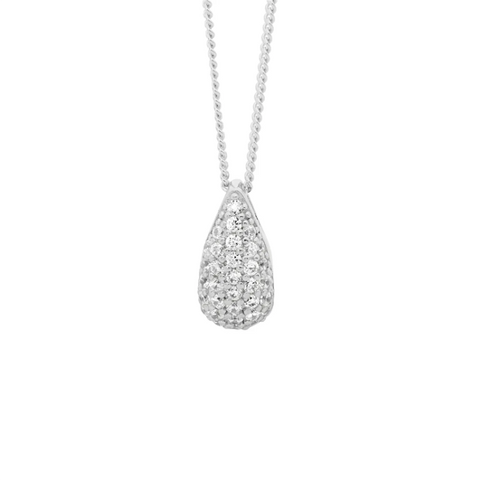 SS wh cz pave 12mm tear drop pendant