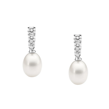 Ellani Pearl and Cubic Zirconia Drop Earrings