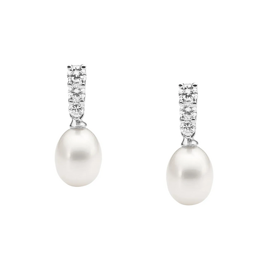 Ellani Pearl and Cubic Zirconia Drop Earrings