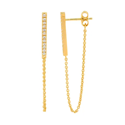 Ellani Yellow Gold Bar Earrings With Chain