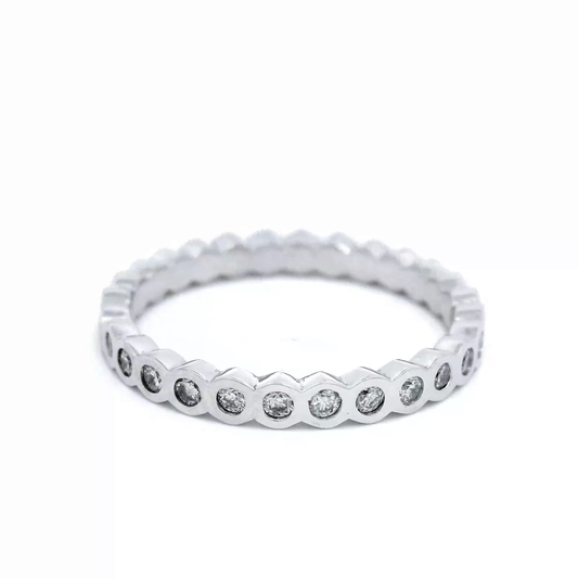9ct WG RUB SET Dia RING. DiaS FULL SHANK SZ M