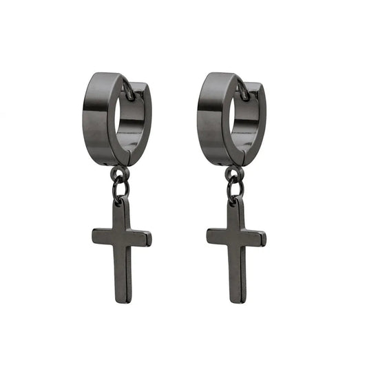 Blaze Stainless Steel Men’s Huggies With Square Drop Cross