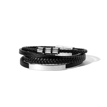Captain Braided Leather Bracelet - Silver