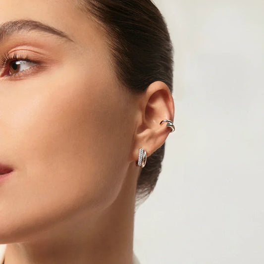 Ania Haie Silver Pavé Double Huggie Hoop Earrings
