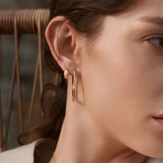 Ania Haie Shell Pearl Geometric Huggie Hoop Earrings