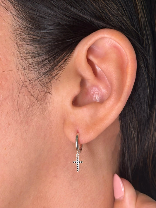 Silver Eternal Faith BCZ Cross Drop Huggies