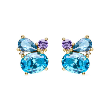 Earrings with CZ, Amethyst, and Two London Blue Topaz Stones