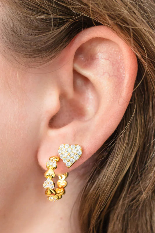 Sweetheart Sparkly Heart Hoops Gold