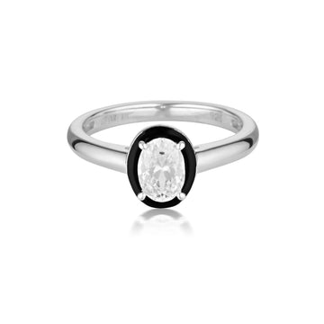 REFLECTION OVAL RING SILVER & BLACK ENAMEL