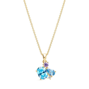 Gold Pendant with Blue CZ, Amethyst and London Blue Topaz