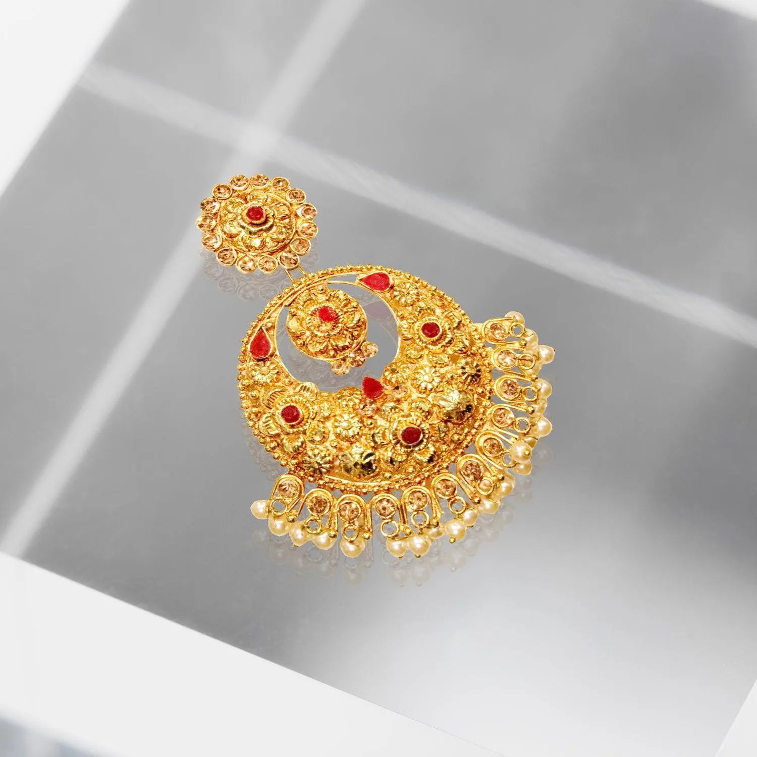 Red Stones Chandbali Earrings | Fashion jewellery Australia - Begum