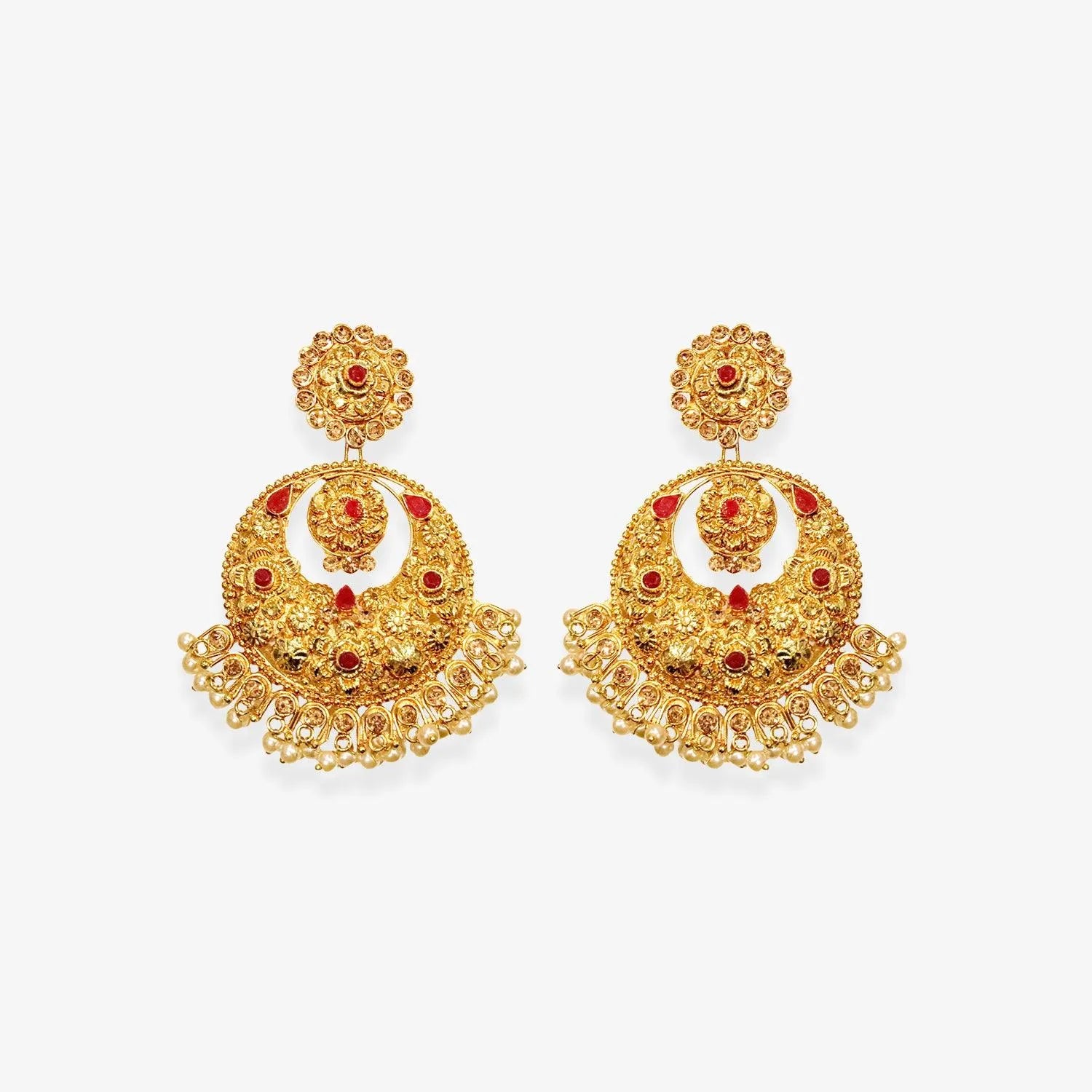 Red Stones Chandbali Earrings | Fashion jewellery Australia - Begum