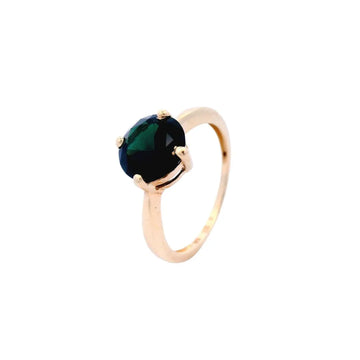 Round Blue/Green Sapphire, set in a 4 claw setting made of 9 Carat Yellow Gold