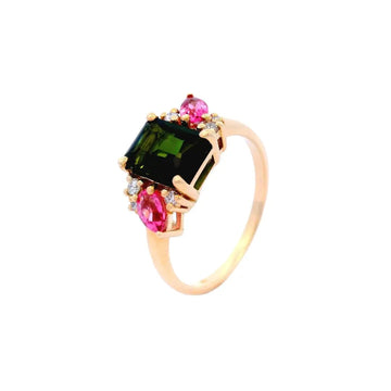 Green and Pink Tourmaline Dress Ring in Yellow Gold