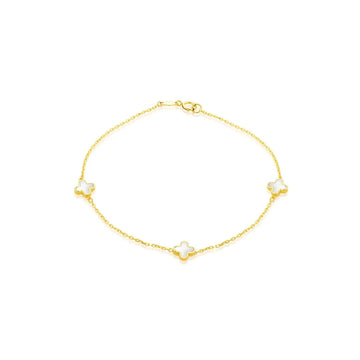 Mother of Pearl 4 Leaf Clover Bracelet in Yellow Gold