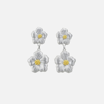 Floral Silver & Gold Drop Earrings