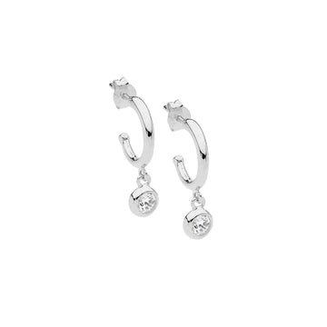 Ellani Sterling Silver 13mm Hoop Earrings with Drop
