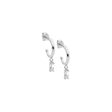 Ellani Sterling Silver 13mm Hoop Earrings with Baguette Drop