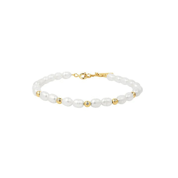 Ania Haie Gold Freshwater Pearl and White Cubic Zirconia Bezel Set Bracelet