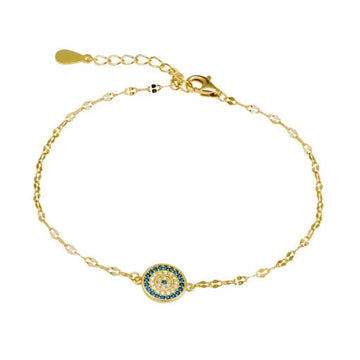 Sterling Silver Fine Fancy Chain Bracelet With Micro Pave Eye Pendant