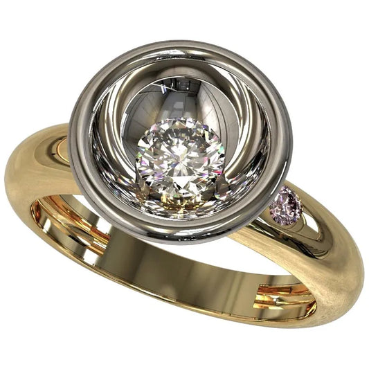 Art Deco White & Pink Diamond in a Platinum & 18 Carat Yellow Gold Engagement  Ring