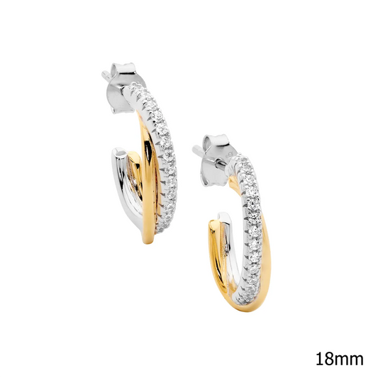 Ellani SS 18mm Cross Over Oval Hoop Earrings, 1X WH CZ