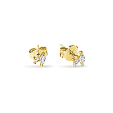 Yellow Gold Plated Sterling Silver Gold Plated Petal-Duo CZ Stud Earrings