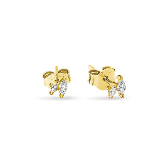 Yellow Gold Plated Sterling Silver Gold Plated Petal-Duo CZ Stud Earrings