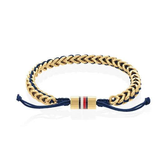 Tommy Hilfiger Jewellery Gold Steel & Navy Nylon Cord Men's Rope Bracelet